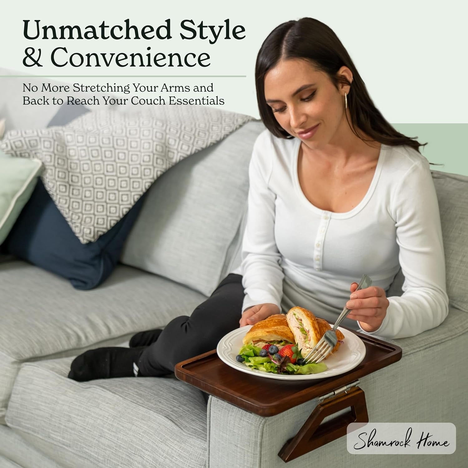 Bamboo Trayble Couch Arm Table, Clip on Tray Sofa Table for Couches. Sofa Arm Tray, Armchair Table for TV Dinners, Remotes, Drinks and Snacks - 13.75 X 9.5Inch, Brown | Clip on Tray, Sofa Table, Sofa Arm Tray, Armchair Table, TV Dinners, Remotes