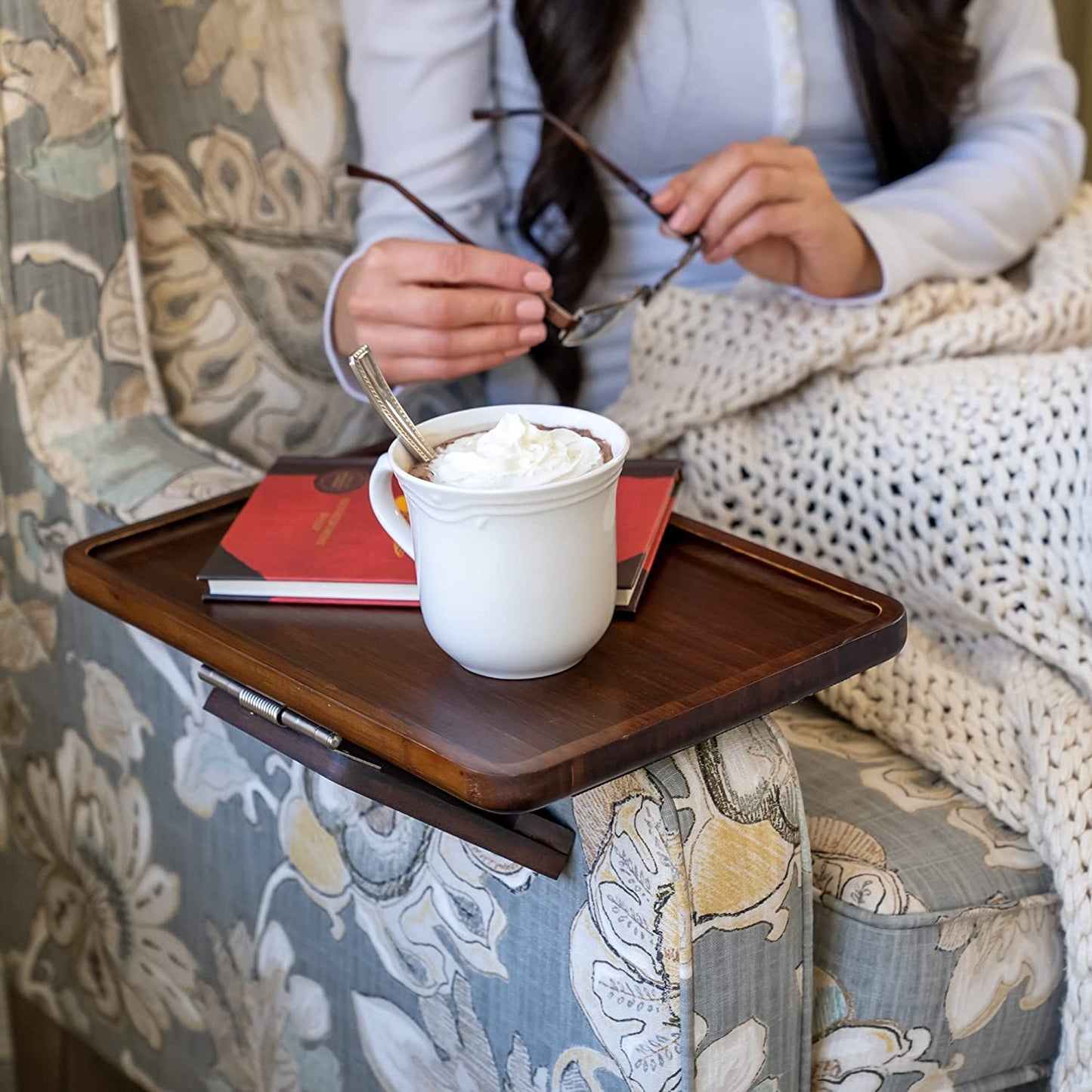 Bamboo Trayble Couch Arm Table, Clip on Tray Sofa Table for Couches. Sofa Arm Tray, Armchair Table for TV Dinners, Remotes, Drinks and Snacks - 13.75 X 9.5Inch, Brown | Clip on Tray, Sofa Table, Sofa Arm Tray, Armchair Table, TV Dinners, Remotes