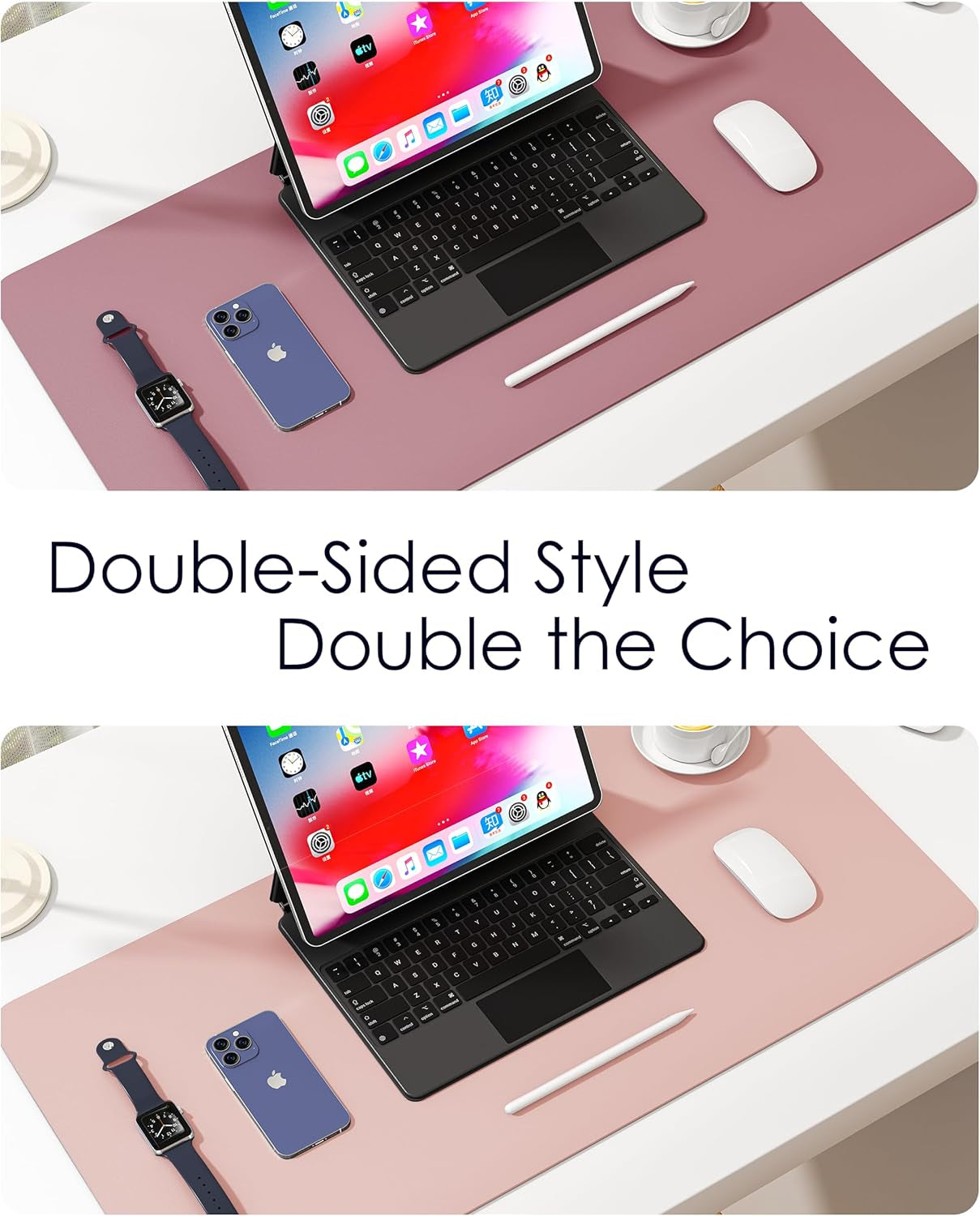 Dual Sided Leather Desk Pad (31.5 X 15.7"), Office Waterproof Desk Mat, PU Mouse Pad, Desk Protector Cover, Desk Writing Mat for Office/Home/Work/Cubicle (Purple/Pink)