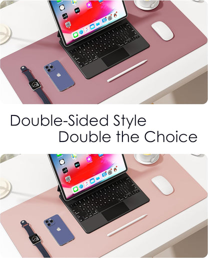 Dual Sided Leather Desk Pad (31.5 X 15.7"), Office Waterproof Desk Mat, PU Mouse Pad, Desk Protector Cover, Desk Writing Mat for Office/Home/Work/Cubicle (Purple/Pink)