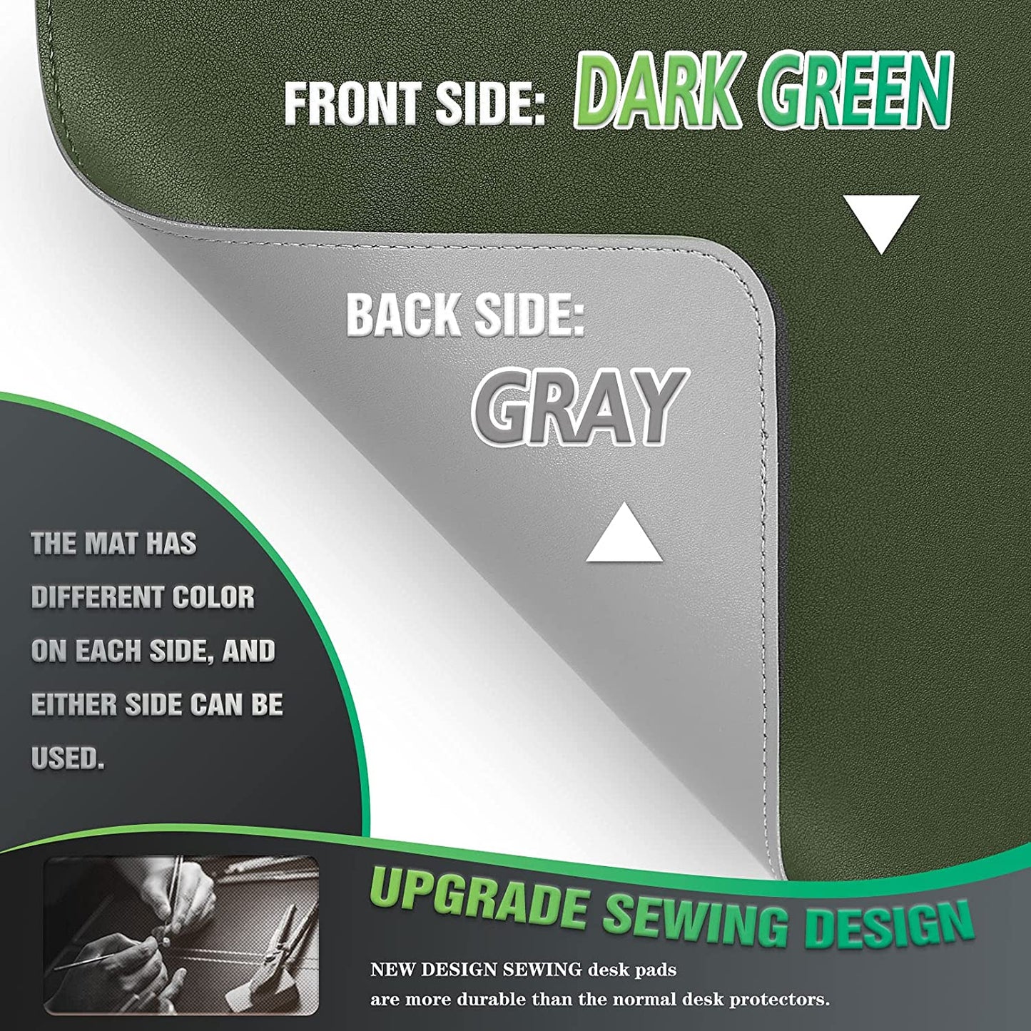 Desk Mat, Blotter, Dual-Sided Office Desk Pad, Waterproof Desk Mat for Desktop, Desk Blotters, PU Leather Pad Protector (31.5" X 15.7", Dark Green)