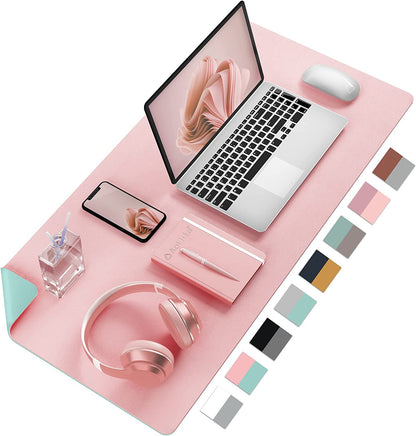Desk Mat Large Protector Pad - Multifunctional Dual-Sided Office Desk Pad,Smooth Surface Soft Mouse Pad, Waterproof Desk Mat for Desktop, Pu Leather Desk Cover for Office/Home(Pink, 23.6" X 13.7")