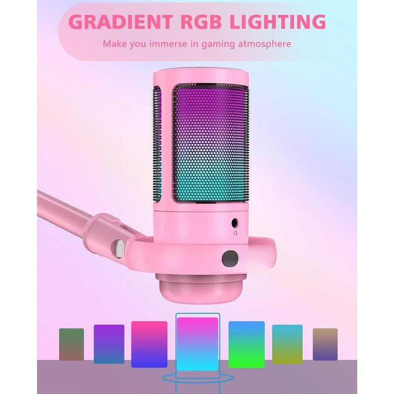 Gaming Microphone, RGB Condenser Mic with Touch Mute & Gain Knob